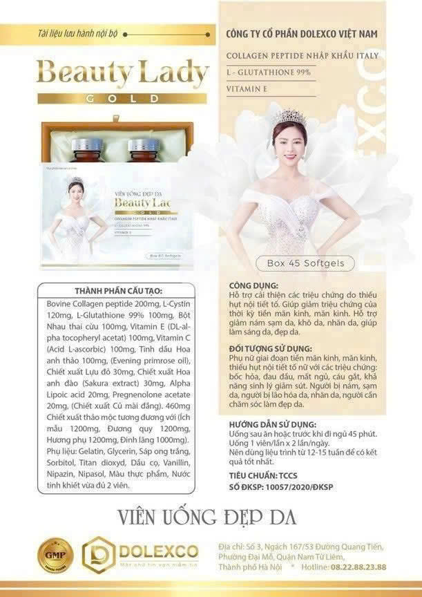 BEAUTY LADY GOLD 2 Thành phần chi tiết của viên uống đẹp da BEAUTY LADY GOLD: