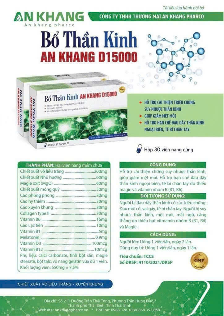 BỔ THẦN KINH AN KHANG 2 Thành phần có trong 2 viên nang mềm gồm: