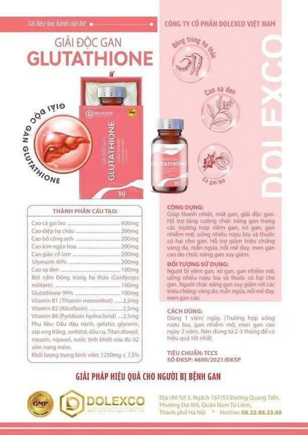 GIẢI ĐỘC GAN GLUTATHIONE 2 Thành phần sản phẩm Giải độc gan Glutathione của DOLEXCO