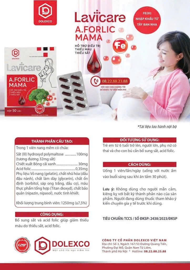 Thành phần chi tiết của Lavicare A.FORLIC MAMA – Bổ sung sắt và acid folic an toàn, hiệu quả