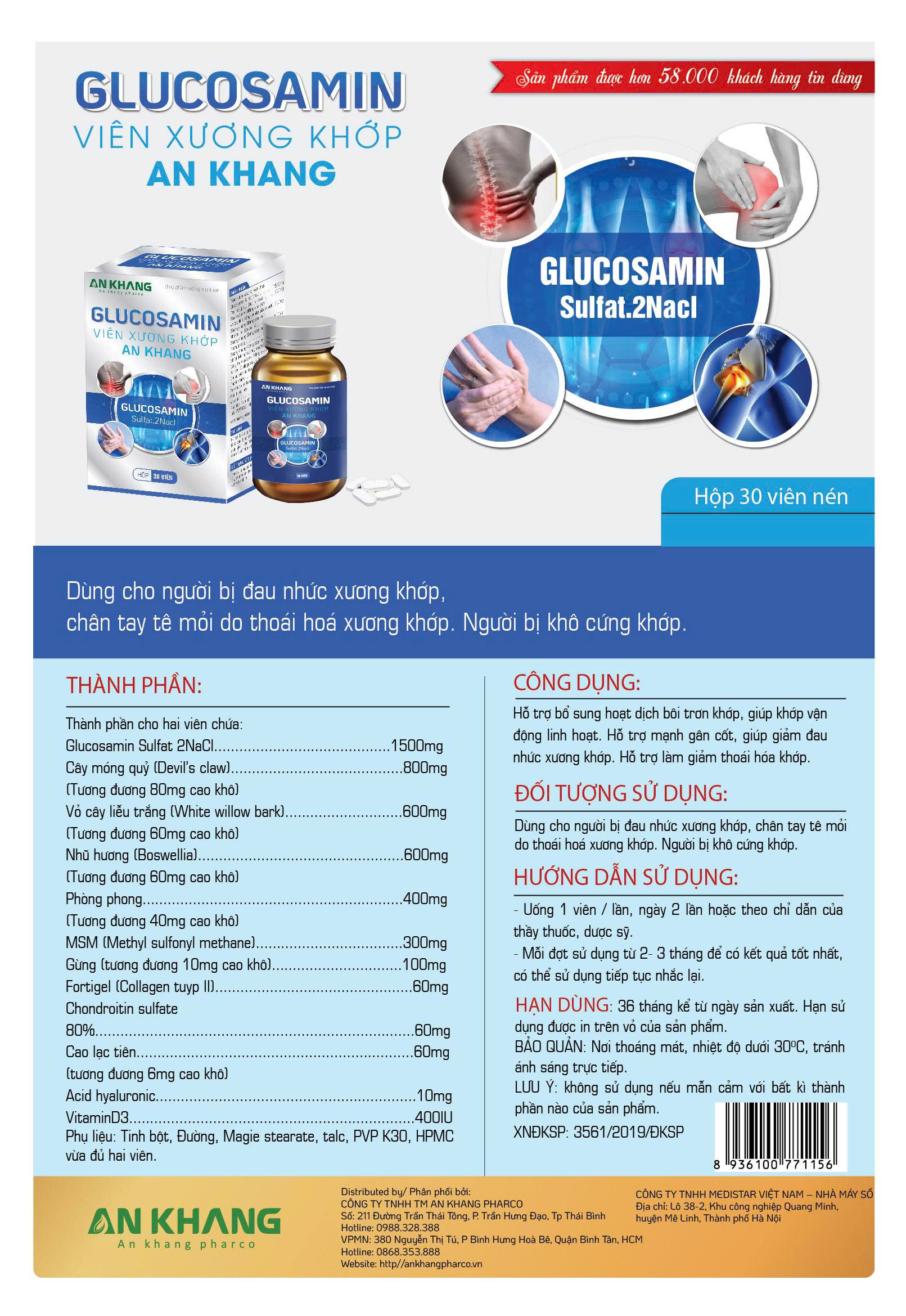 GLUCOSAMINE VIÊN XƯƠNG KHỚP AN KHANG 2 Thành phần chi tiết của Glucosamin – Viên xương khớp An Khang