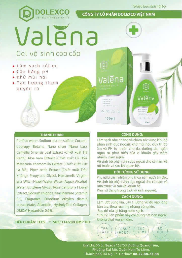 GEL VỆ SINH CAO CẤP VALENA 2 Thành phần nổi bật của Gel vệ sinh cao cấp Valena