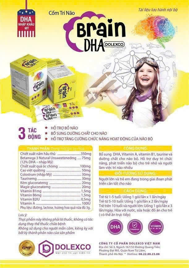 CỐM TRÍ NÃO BRAIN DHA 2 Thành phần của Cốm trí não Brain DHA Dolexco