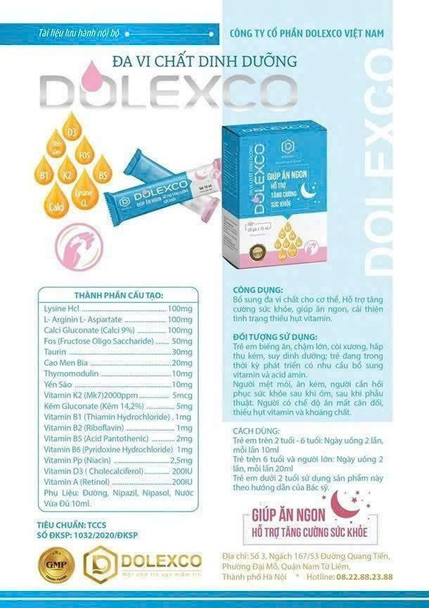 ĐA VI CHẤT DINH DƯỠNG 3 Thành phần chi tiết của đa vi chất dinh dưỡng DOLEXCO