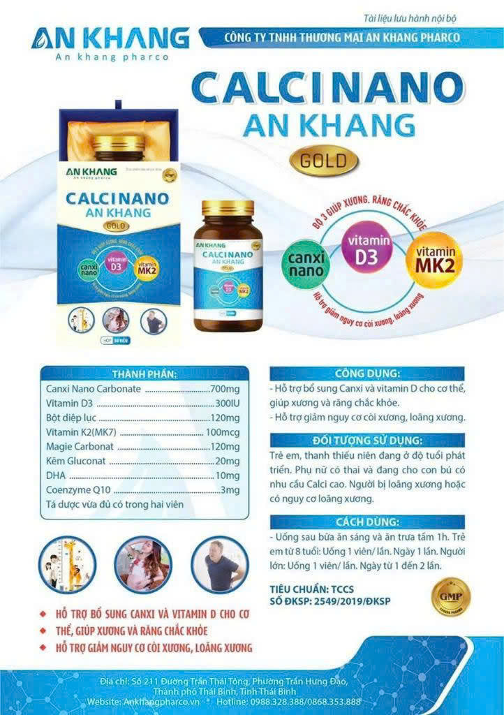 CALCI NANO AN KHANG 2 Thành phần chi tiết sản phẩm CALCINANO AN KHANG GOLD